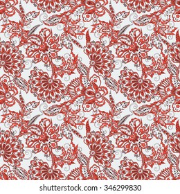 ethnic flowers seamless vector pattern. floral vintage background