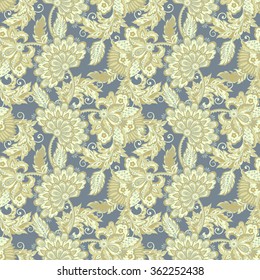 ethnic flowers seamless vector pattern. floral vintage background in damask style