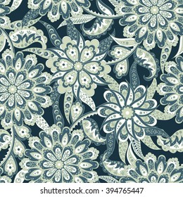 ethnic flowers seamless vector pattern