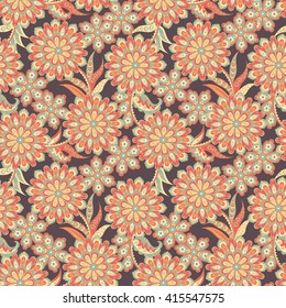 ethnic flowers seamless vector pattern