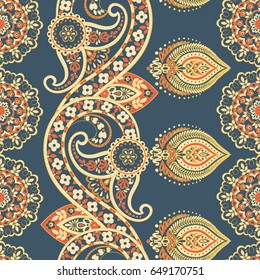 ethnic flowers seamless vector pattern.