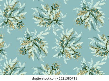 Papel de parede de flores étnicas sem costura. Elemento de design repetitivo para impressão em tecido. Boho padrão com flores. Estética e elegância. Monstera com folhagem. Ilustração de vetor plano