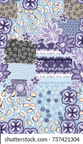 ethnic flowers and shapes forming a patchwork print