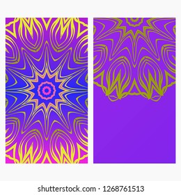 Ethnic Flyer. Templates With Mandalas. Vector Illustration. For Invitation, gift card. Blue, purple color