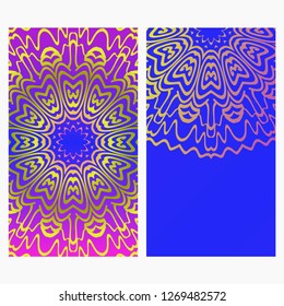 Ethnic Flyer. Templates With Mandalas. Vector Illustration. For Invitation, gift card. Blue, purple color