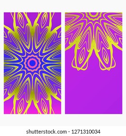 Ethnic Flyer. Templates With Mandalas. Vector Illustration. For Invitation, gift card. Blue, purple color