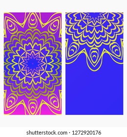 Ethnic Flyer. Templates With Mandalas. Vector Illustration. For Invitation, gift card. Blue, purple color