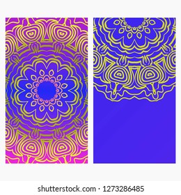 Ethnic Flyer. Templates With Mandalas. Vector Illustration. For Invitation, gift card. Blue, purple color