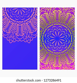 Ethnic Flyer. Templates With Mandalas. Vector Illustration. For Invitation, gift card. Blue, purple color