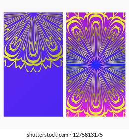 Ethnic Flyer. Templates With Mandalas. Vector Illustration. For Invitation, gift card. Blue, purple color