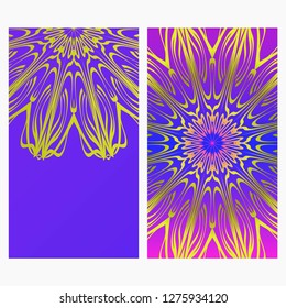 Ethnic Flyer. Templates With Mandalas. Vector Illustration. For Invitation, gift card. Blue, purple color