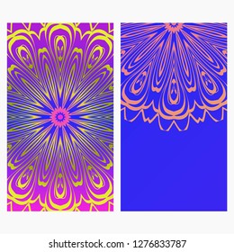 Ethnic Flyer. Templates With Mandalas. Vector Illustration. For Invitation, gift card. Blue, purple color