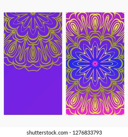 Ethnic Flyer. Templates With Mandalas. Vector Illustration. For Invitation, gift card. Blue, purple color
