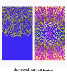 Ethnic Flyer. Templates With Mandalas. Vector Illustration. For Invitation, gift card. Blue, purple color