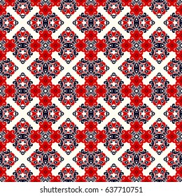 Ethnic folk floral symmetrical pattern. Towel with red and black flowers ornament Vector illustration