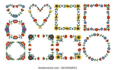 Ethnic folk frame with floral patterns of flowers