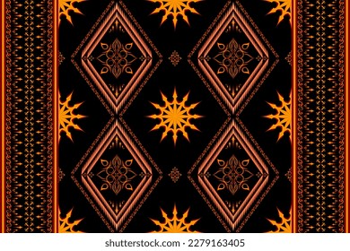 Ethnic folk geometric seamless pattern in red, black and yellow tone in vector illustration design for fabric, mat, carpet, scarf, wrapping paper, tile and more