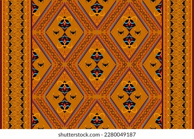 Ethnic folk geometric seamless pattern in orange and black tone in vector illustration design for fabric, mat, carpet, scarf, wrapping paper, tile and more