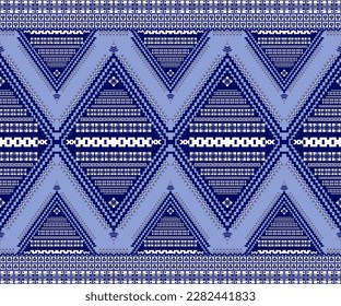 Patrón geométrico inmaterial de origen étnico en azul oscuro, tono índigo en el diseño de ilustración vectorial para tela, alfombra, pañuelo, papel envolvente, azulejos y más