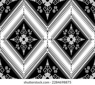 Ethnic folk geometric seamless pattern in black and white tone in vector illustration design for fabric, mat, carpet, scarf, wrapping paper, tile and more