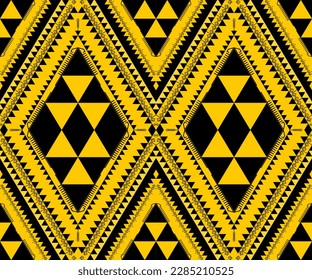 Ethnic folk geometric seamless pattern in yellow and black tone in vector illustration design for fabric, mat, carpet, scarf, wrapping paper, tile and more
