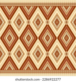 Ethnic folk geometric seamless pattern in red and brown tone in vector illustration design for fabric, mat, carpet, scarf, wrapping paper, tile and more