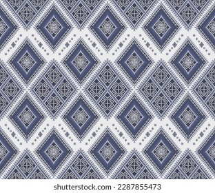 Ethnic folk geometric seamless pattern in indigo blue tone in vector illustration design for fabric, mat, carpet, scarf, wrapping paper, tile and more