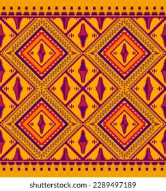 Ethnic folk geometric seamless pattern in yellow tone in vector illustration design for fabric, mat, carpet, scarf, wrapping paper, tile and more