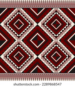 Ethnic folk geometric seamless pattern in red, white and black tone in vector illustration design for fabric, mat, carpet, scarf, wrapping paper, tile and more