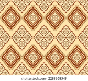 Ethnic folk geometric seamless pattern in red and yellow tone in vector illustration design for fabric, mat, carpet, scarf, wrapping paper, tile and more