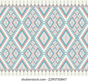 Ethnic folk geometric seamless pattern in pastel red and cyan tone in vector illustration design for fabric, mat, carpet, scarf, wrapping paper, tile and more