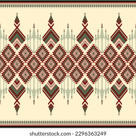 Patrón geométrico de las personas de origen étnico sin soldadura en rojo suave y verde en el diseño de ilustraciones vectoriales para tela, alfombra, pañuelo, papel de envoltura, baldosas y más