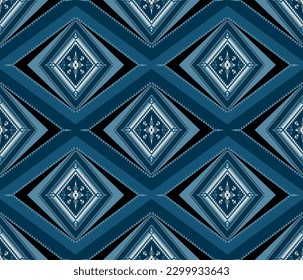 Patrón geométrico e inmaduro de las personas de origen étnico en el diseño de ilustraciones de vectores índigo para tela, alfombra, pañuelo, papel de envoltura, azulejos y más