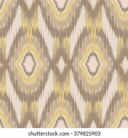 Ethnic folk seamless pattern Ikat Ogee, consisting of beige and gold elements