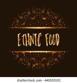 Ethnic food logo mandala design for cafe or restaurant menu. Vector illustration