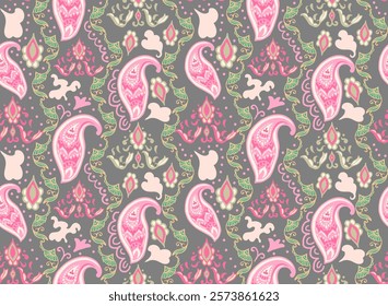 Ethnic Foral Paisley seamless background. Boho hippie retro ornament print will be fine for textile or book covers, manufacturing, wallpapers, print, gift wrap and scrapbooking.	