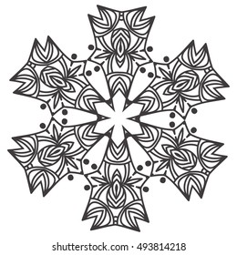 Ethnic Fractal Mandala Floral Doodle Pattern - Coloring page for adults. Isolated on white. Vector illustration eps8