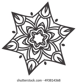 Ethnic Fractal Mandala Floral Doodle Pattern - Coloring page for adults. Isolated on white. Vector illustration eps8