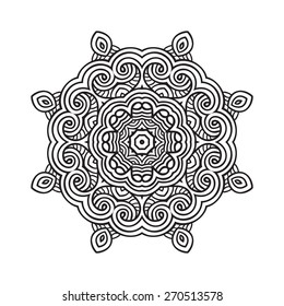 Ethnic Fractal Mandala. Vector Circle Meditation Tattoo 