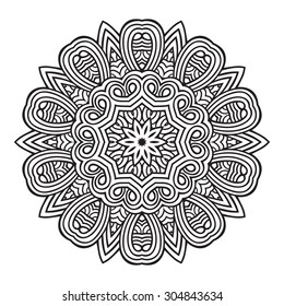 Ethnic Fractal Mandala. Vector Circle Meditation Tattoo
