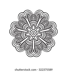 Ethnic Fractal Mandala. Vector Circle Meditation Tattoo