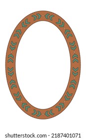 Ethnic frame. Oval border with geometric Mexican textile pattern. Ellipse frame.