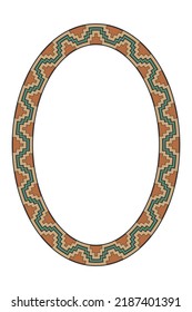 Ethnic Frame. Oval Border With Geometric Mexican Textile Pattern. Ellipse Frame.