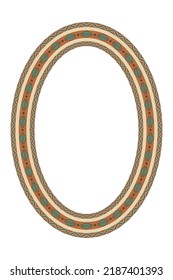 Ethnic frame. Oval border with geometric Mexican textile pattern. Ellipse frame.