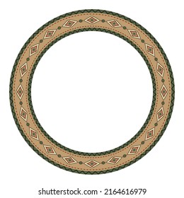 Ethnic Frame. Round Border With Geometric Mexican Textile Pattern. Circle Frame.