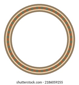 Ethnic frame. Round border with geometric Mexican textile pattern. Circle frame.