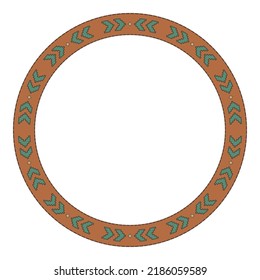 Ethnic frame. Round border with geometric Mexican textile pattern. Circle frame.