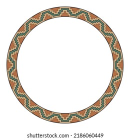 Ethnic frame. Round border with geometric Mexican textile pattern. Circle frame.