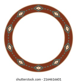 Ethnic frame. Round border with Mexican pattern. Circle frame.