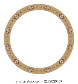 Ethnic frame. Round border with South Western native pattern. Circle frame. Vector illustration.